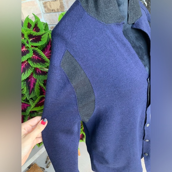 LAVIN Wool Silk Button Navy Black Sweater Cardigan Women’s SZ L/G Made in Italy - Picture 15 of 16